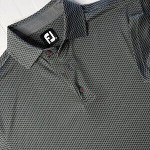 FootJoy FJ Men’s Polo Shirt M Dark Gray Check Pattern Stretch Golf Short Sleeve
